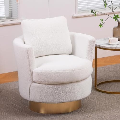 White 360 Degree Comfy Teddy Fabric Swivel Chair for Living & Bedroom