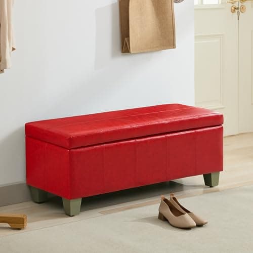 Black Brown Faux Leather Storage Ottoman with Wooden Legs