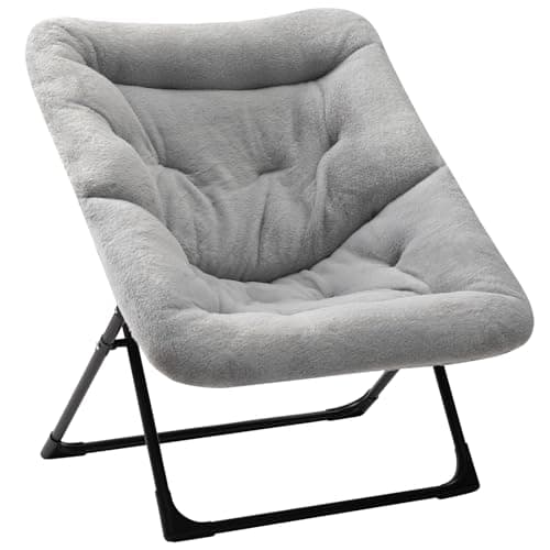 HollyHOME Beige Faux-Fur Oversized Folding Lounge Chair