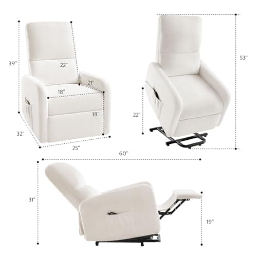 Jocisland Electric Recliner for Elderly, Teddy White with High Back & Side Pocket