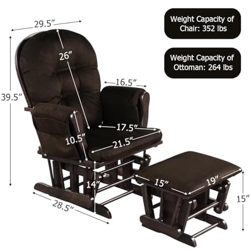 Costzon Brown Wood Glider Rocker with Storage & Padded Arms