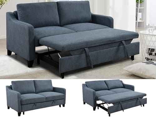 69" Queen Size Grey Convertible Sofa Bed with Adjustable Backrest