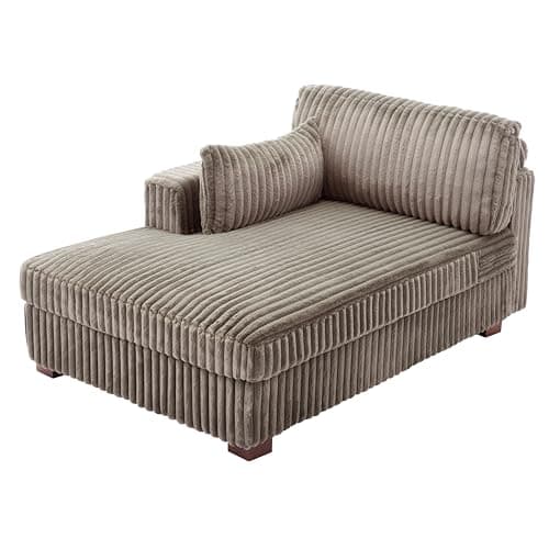 Gray Oversized Corduroy Chaise Lounge with Right Armrest & Cushy Recliner Couch - Solid Wood Solid Cover