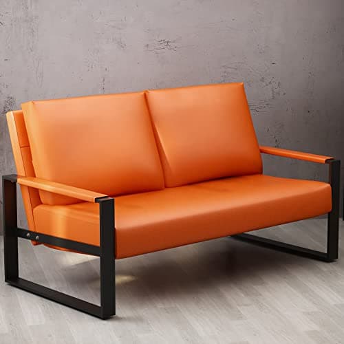 Mid-Century Brown Faux Leather Loveseat for Small Spaces