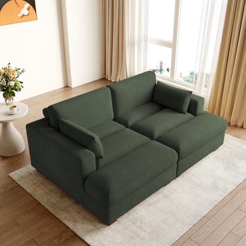 Oversized Beige Corduroy Chaise Lounge for Bedroom & Living Room (Left Arm)