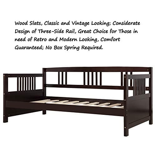 Merax Dark Espresso Twin Daybed with Rails and Wooden Slats
