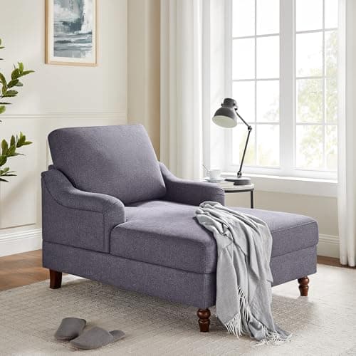 Beige White Adjustable Backrest Chaise Lounge Chair with Armrests