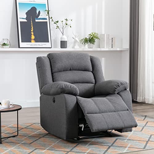 Classic Power Recliner Chair - Oversized Electric Overstuffed Chair with Soft Cushion and Back - Comfortable Armchair for Living Room, Gray