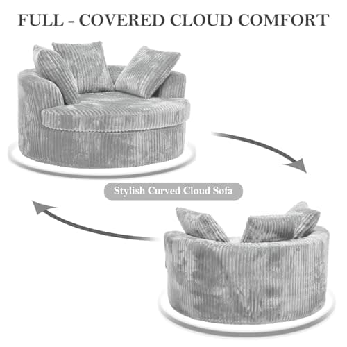 Oversized Round Corduroy Chaise Lounge Chair Bed, Plush Backrest, Throw Pillows, No Assembly Required