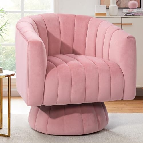 Pink Velvet Swivel Barrel Chair with Armrest, Ideal for Bedroom, Teens, or Nursery