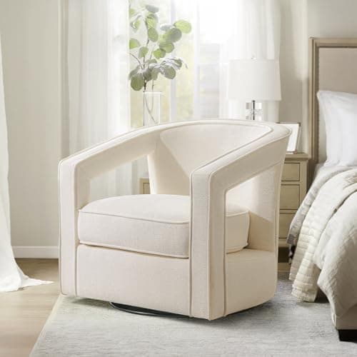 Furniliving Balcany White Chenille Swivel Accent Chair