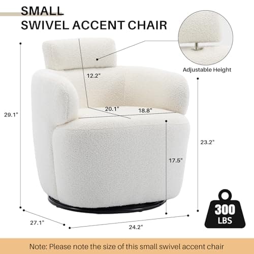 360° Swivel Boucle Chair, Tufted Ivory Headrest Living Room Chair
