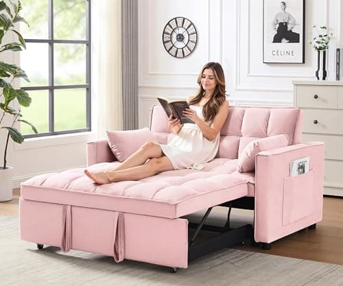 3 in 1 Convertible Sofa Bed, Grey with Side Pocket & Adjustable Backrest