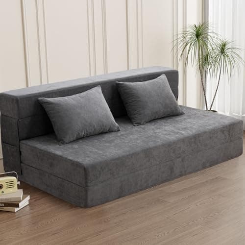 HOMFINE Folding Sofa Bed - Convertible Queen Sleeper Chair, Grey