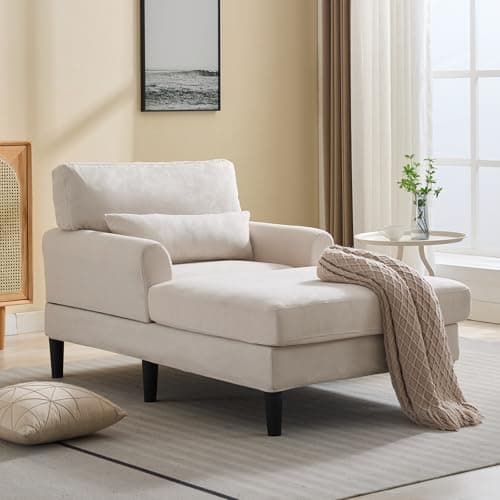 Mjkone Beige 61" Velvet Chaise Lounge Chair - Modern Sleek Recliner