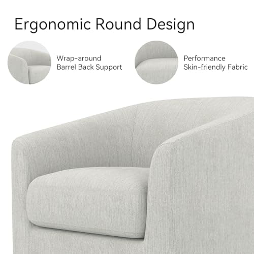 Ivory White Swivel Accent Chair with Solid Wood Base - For Bedroom, Reading, or Waiting Room