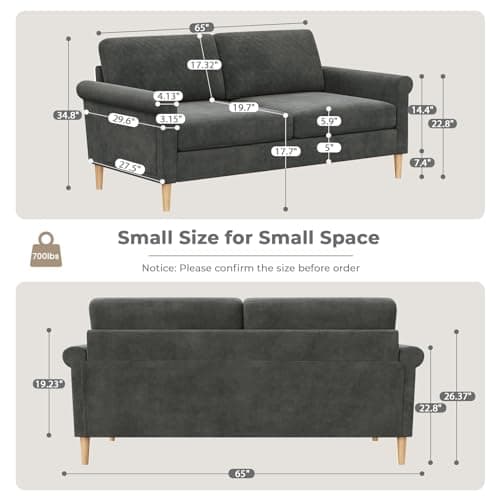 Vesgantti Mid Century Grey 65" Loveseat, Comfortable Living Room Sofa