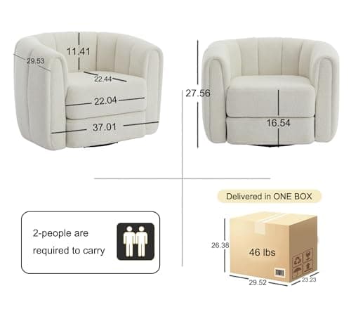 Modern White Swivel Barrel Chair Set of 2 for Living Room or Bedroom