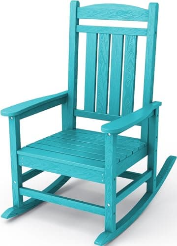 KINGYES Aruba Blue HDPE Outdoor Patio Rocking Chair, 330lbs Support