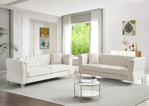 Velvet Chesterfield 3 Seater Sofa and Comfy Couch Set for Living Room, Bedroom, Office, Apartment