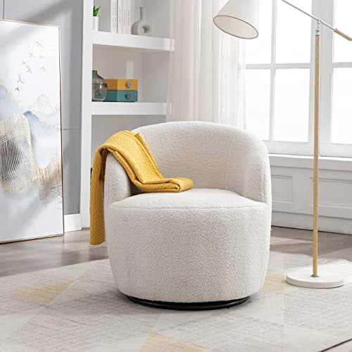 KIVENJAJA Teddy Sherpa Swivel Chair, Ivory, Modern Nursery Living Room Armchair