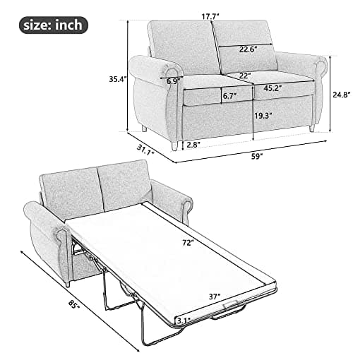 Merax Sleeper Couch with Pull Out Bed, Compact Brown Sofa for Living Room or Bedroom, Includes Mattress