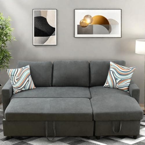 L-Shaped Convertible Sofa Bed with Storage, Black