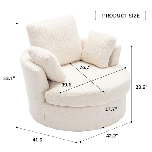 Beige Boucle Oversized Swivel Chair and Half Sofa for Living Room