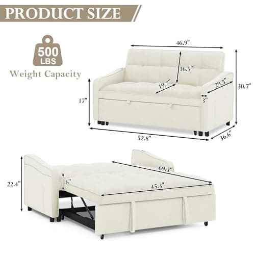 Modern Velvet Sleeper Sofa Couch with Type C, USB Port and Pull Out Bed