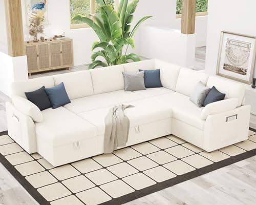 Jocisland 85" Oversized L-Shaped Sleeper Sofa with Storage, Grey Linen