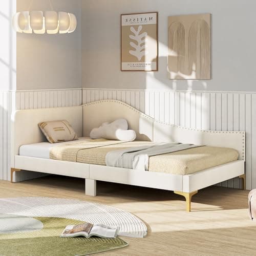 Giantex Beige Twin Size Rivet-Tufted Daybed & L-Shaped Sofa Bed