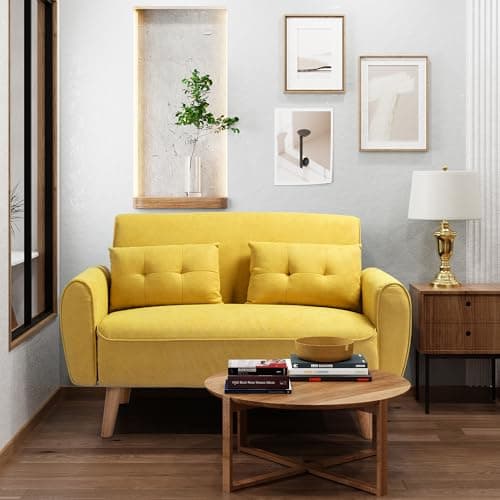 Shintenchi Dark Grey Mid Century Fabric 2-Seat Loveseat Sofa