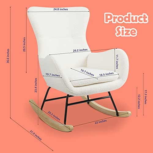 PrimeZone Comfortable Nursery Rocking Chair, Ivory White