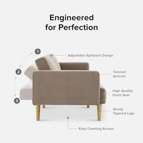 Mopio Mocha Brown Premium Velvet Futon Sofa Bed