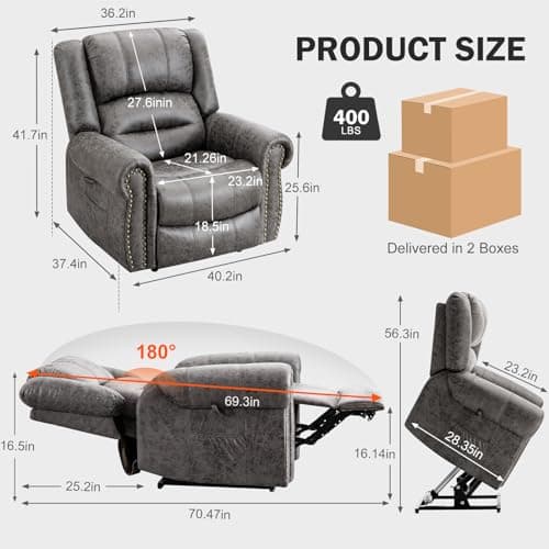 CDCASA Grey Dual Motor Lazy Boy Recliner with Massage, Heat, and Infinite Positions for Seniors