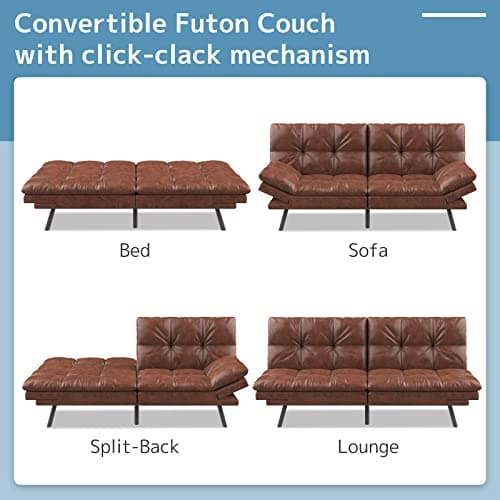 Wood-it Memory Foam Foldable Sofa Bed with Adjustable Armrests, Brown