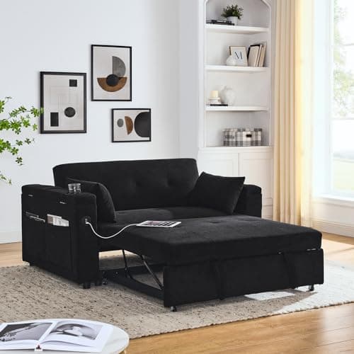 54 Convertible Sleeper Sofa Bed with USB Charging Ports&Cup Holders