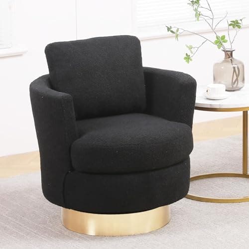 Gold Stainless Steel Base Teddy Swivel Chair, Black Comfy Living Room Accent