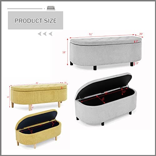 Set of 2 Storage Ottoman with Tufted Upholstery- Gray and Yellow