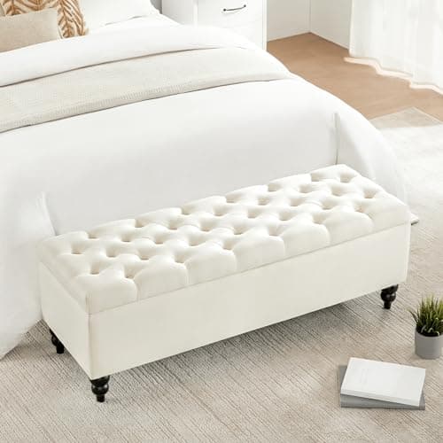 End of Bed Storage Ottoman Bench, Button Tufted Upholstered - Grey