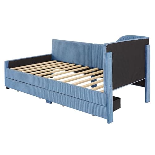 Merax Twin Size Corduroy Daybed with Storage Drawers & Wood Slat Support, Blue