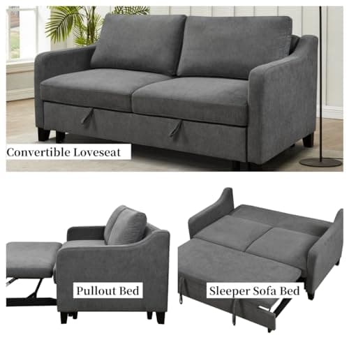 69" Queen Sleeper Sofa with Pullout Bed, Adjustable Backrest, Dark Grey