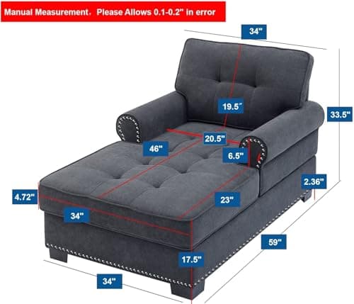 Dark Grey Rivet Upholstered Chaise Lounge Sofa Bed for Bedroom Living Room