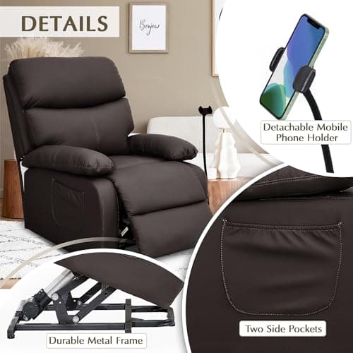 Electric Recliner Lift Chair for Elderly, Brown with Side Pocket & Remote Control