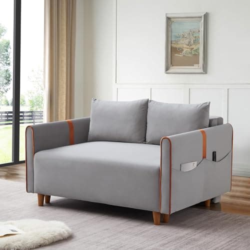 Convertible Sleeper Sofa Bed with Pull Out Bed, Comfy Velvet Loveseat Couch Bed with Storage, Pillows for Living Room, Apartment, Black
