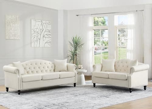 Black Velvet Tufted Chesterfield Sofa Set of 2