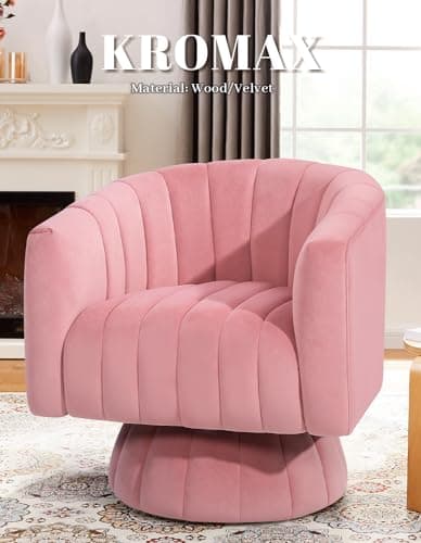 Pink Velvet Swivel Barrel Chair with Armrest, Ideal for Bedroom, Teens, or Nursery