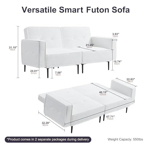 67" Sleep Loverseat with Adjustable Back, Soft Fleece Fabric, White