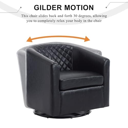 Black Swivel Leather Round Armchair for Living Room & Bedroom