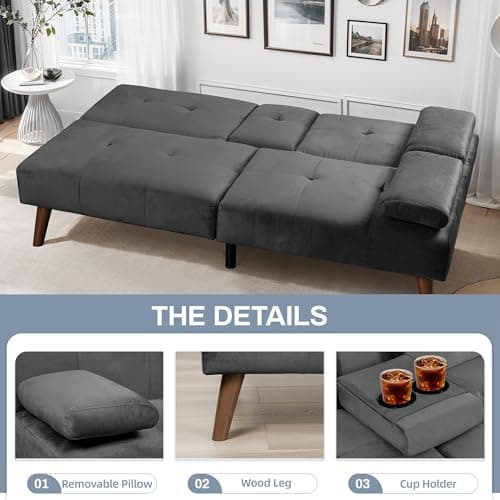 JAMFLY Futon Couch Sofa Bed for Small Spaces (Dark Gray)